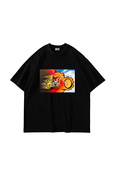Sekizbiraltı Tricou negru oversize unisex cu imprimeu Ghost Rider