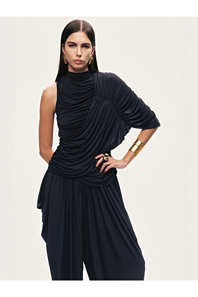 Nocturne Asimetrik Kol Detaylı Drapeli Bluz 6248
