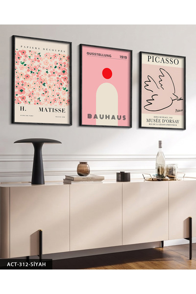 Evinemoda Matisse & Picasso & Bauhaus 3 Piece Wooden Framed Painting Act