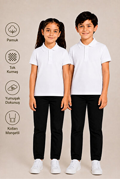 monny Short Sleeve Polo Collar Tok Fabric Cotton School T-Shirt Unisex School...