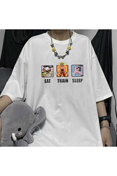 DEEFWEAR Mi̇ngalondon Eat Train Sleep White Unisex Oversize T-Shirt
