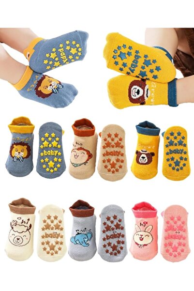 NALACAL 6Pcs Baby Non-skid Grip Socks, Kids Cartoon Cute Floor Ankle Socks wi...