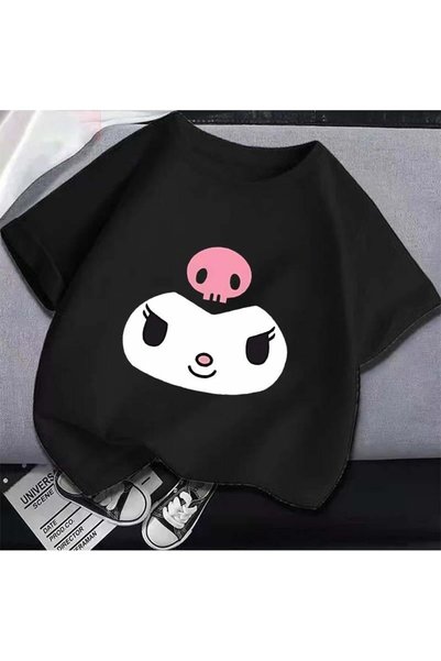 STİLLEX تي شيرت أسود كبير الحجم للجنسين من MINGALONDON Harajuku Kuromi Face