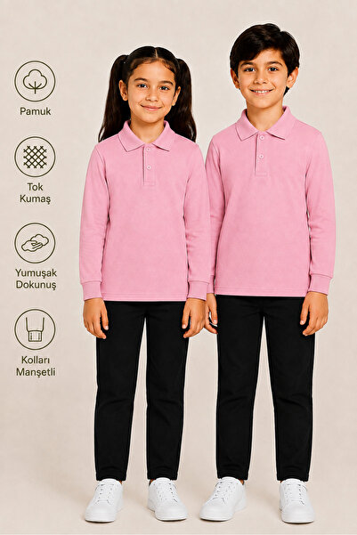 monny Long Sleeve Polo Collar Tok Fabric Cotton School T-Shirt Unisex School ...
