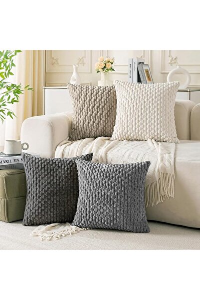 Cozoomy Set of 4 Grey Decorative Throw Pillow Covers 18x18 Inch Corduroy Pill...