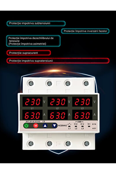 NOENNO Releu trifazic digital de protectie tensiune 380V, model SINCRON/ ASINCRON, reglabil si digital recuperare automata 1-63A