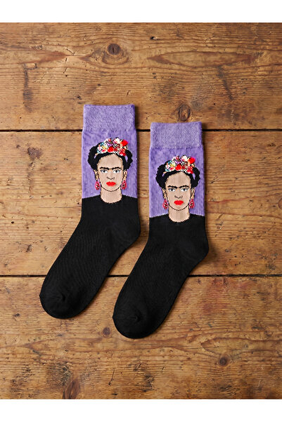 Loopie Socks Frida Kahlo Tasarım Soket Çorap - İsme Özel Şerit - Hediye Çanta