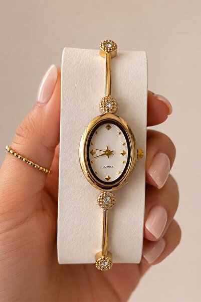 GANYMET Vi̇sca Women's Wristwatch Gold Color Oval Case Bracelet Designed Eleg...