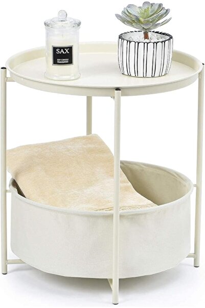 GENERAL End Tables with Fabric Storage Basket, Round SideTables Bedroom, Lamp...