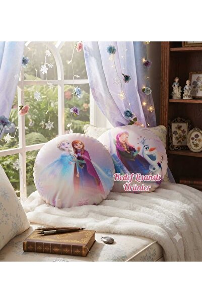 Taç Lisanslı Frozen-Elsa ve Anna Oval Kırlent Çift Taraflı %100 Pamuk