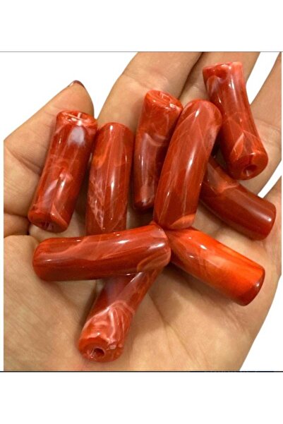 yiğit aksesuar 10 Pieces (9*32mm) 3cm Burgundy Curved Tube Beads with Hole Pi...