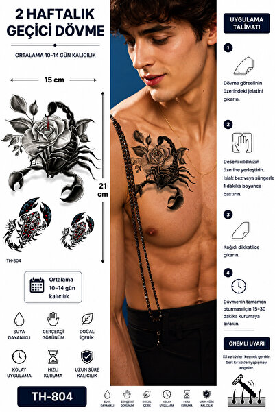 medink tattoo Gerçekçi Akrep model geçici kol bacak geçici sticker yapıştırma...