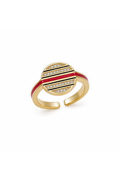 POSEİDONS JEWELLERY خاتم نسائي أنيق قابل للتعديل مطلي بالذهب الأحمر ومرصع بال...