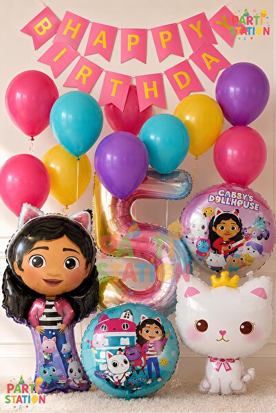 Parti Station Gabby Dollhouse Balloon Set for 5 Year Olds, 14 Piece Birthday ...