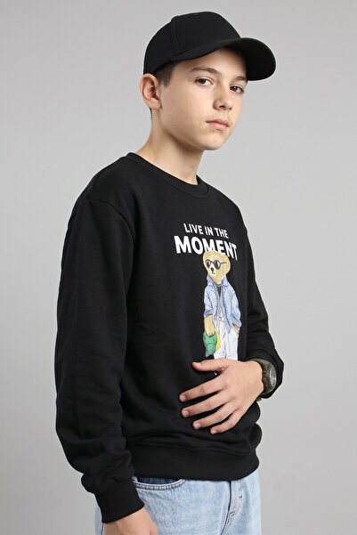Dmb Boy's Teddy Bear Printed Crew Neck Sweatshirt