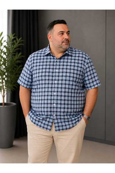 ETİQET Plus Size Single Pocket Short Sleeves Men's Shirt 70% Cotton 30% Polye...