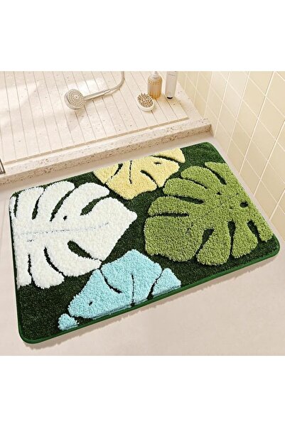 PYEBE Strong Water Absorbent Plush Microfiber Bath Mat Rug，Non Slip Green Lea...