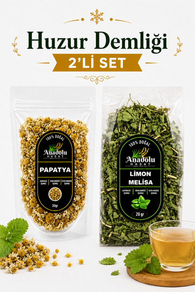 ANADOLU HASAT Huzur Demliği 2’li Bitki Çayı Seti – Papatya 30 Gr + Limon Meli...