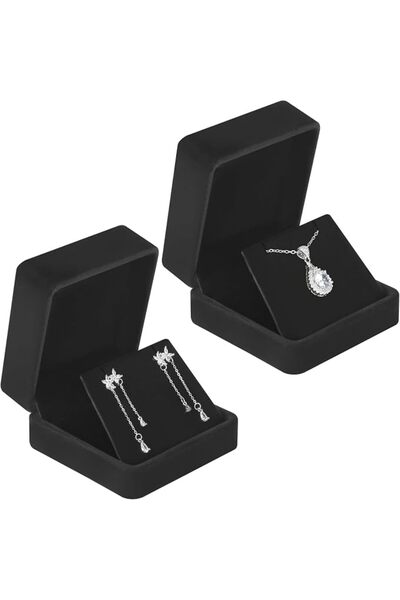 X SPRING Earring Gift Box, 2 Piece Black Cardboard Jewelry Box with Velvet Li...