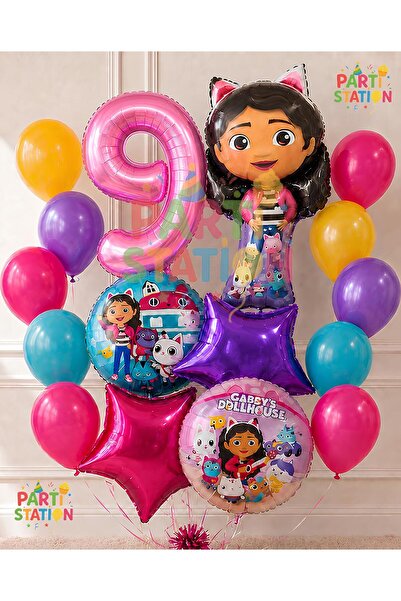 Parti Station Gabby Dollhouse Balloon Set 9 Years Old 14 Piece Birthday Ballo...