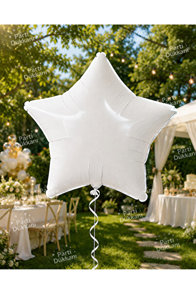 Parti Dükkanı White 18 Inch Star Foil Balloon Birthday Party Decoration