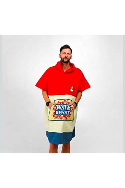 Unisex %100 Pamuk Kapüşonlu Plaj Sörf Panço Bornoz Waffle Kumaş
