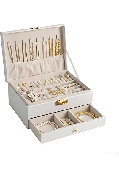 GENERAL Jewelry Organizer Box for Women Girls, 2 Layer Soft Pu Leather Jewelr...