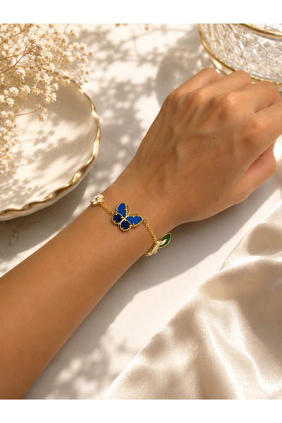 Lilith Takı Women's Bracelet with Colorful Butterfly and Flower Figures, Gold...