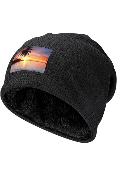 GENERAL Beanie Hat Seaside Palm Tree Sunset Winter Warm Caps Soft Pullover Ca...