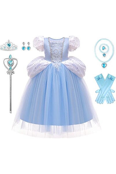 Yalla babY Girls Princess Dress with Accessories, Blue Costume for Kids 2-12 ...