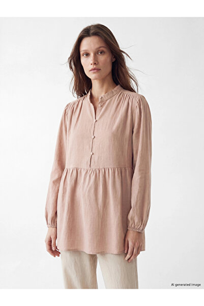 LC Waikiki Lcw Modest Pink Gathered Women's Muslin Tunic