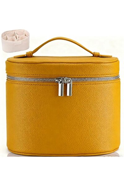 GENERAL Leather Makeup Bag Organizer with Compartments - Standing Travel Cosm...