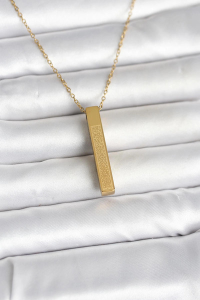 SORA GROUP 316L Steel Gold Color Ayetel Kürsi Written Bar Necklace