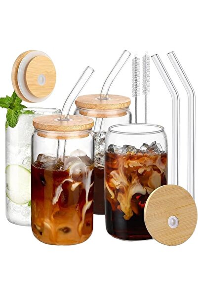 Winsoyya Clear Glass Bottles with Lids 18 oz, Reusable Glass Water Bottles wi...