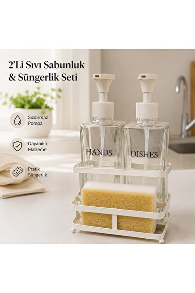 KONTEF 2’li Sıvı Sabunluk ve Süngerlik Seti – Hands & Dishes Mutfak Düzenleyici