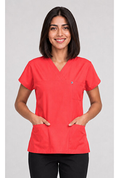 DENİZ İŞ Women's V-Neck Bat Sleeve Bitter Green, Mustard, Brick, Pomegranate ...