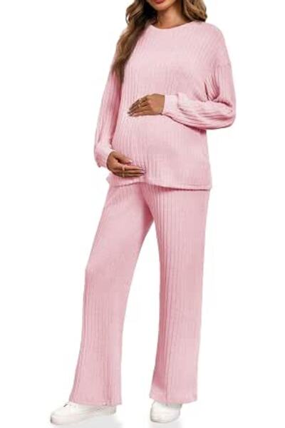 GENERAL Yousify Womens Maternity Pajamas Sets 2 Piece Outfits Ribbed Knit Lon...