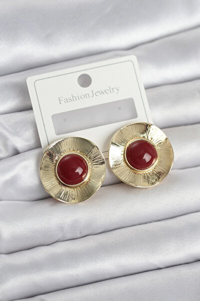 SORA GROUP Vintage Model Burgundy Gold Color Brass Women's Earrings