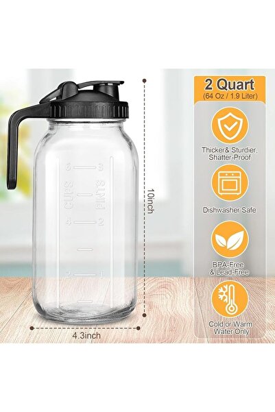 Generic Mason Jars with Lid, Glass Pitcher Double Leak Proof with Pour Spout ...