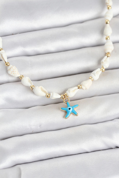 SORA GROUP Natural Sea Shell Stringed Blue Star Model Necklace