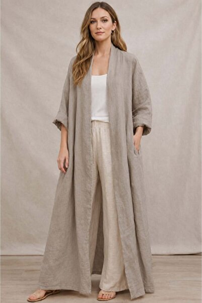 EREN STYLE Bohomiyan Italian Long Pocketless K Linen Kaftan & Cap (140-cm)
