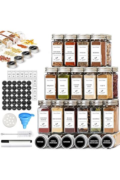Yoawllty Glass Spice Jars,Empty Square Spice Containers with Bamboo Lids, Gla...
