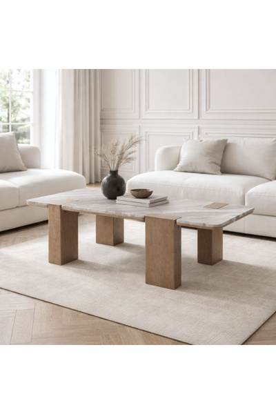 Baytonia Supreme Marble Top Coffee Table - Brown and Grey