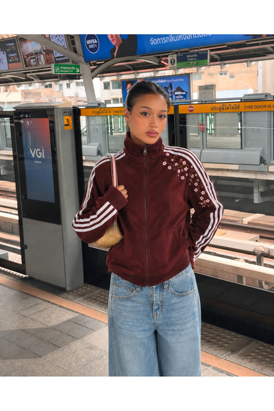DENOKMODA Sakura Nakış Unisex Fermuarlı Hırka
