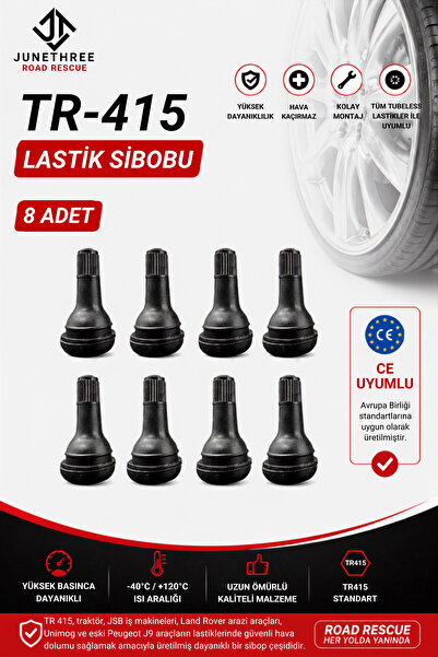 JuneThree TR-415 Lastik Sibobu 8 Adet Kauçuk Oto Lastik Sibop Seti Tubeless Jant Sibobu Uzun Lastik Valfi
