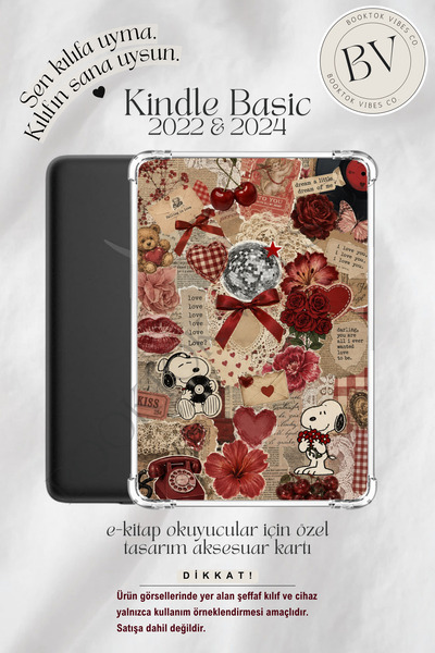 BookTok Vibes Co. Snoopy Sevgililer Günü Temalı Insert - Kindle ve Kobo E-Kit...