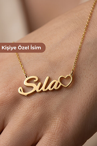 Suvindo Kadın Kişiye Özel Kalpli İsimli Kolye Altın Rengi 925 Ayar Gümüş Zari...