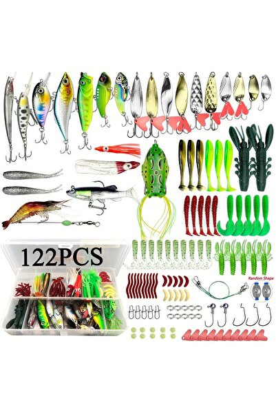 E&D Collection 122 Parça Kutulu Balık Olta Yem Seti Rapala Silikon Kaşık İğne...