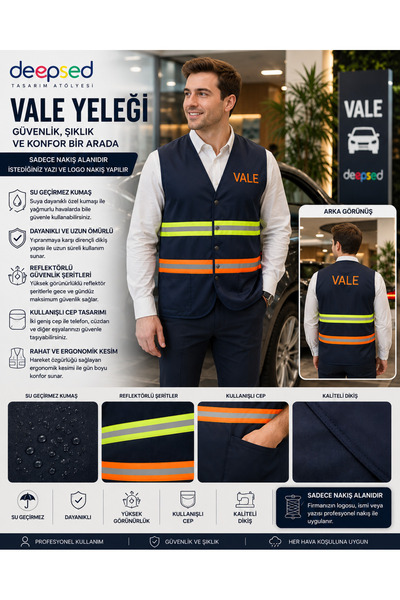 deepsed Vale Yeleği Reflektörlü Suya Dayanıklı Cepli – Firma Logo ve İsim Nak...