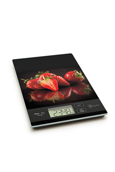 Alista Home Strawberry kitchen scale, black, glass lid, touch button, measuri...